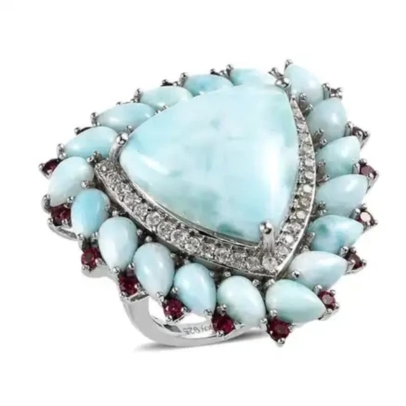 Shop LC Jewelry - Larimar Trillant Ring with Multi Gemstone in Sterling Silver